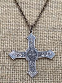 Rare Bronze Saint Benedict Cross Pendant, French Antique Replica, St Benedict Medal Necklace, 19th Century France, Ordo Sancti Benedicti OSB