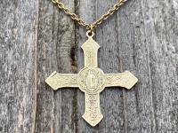 Antique Gold Rare French Saint Benedict Cross Medal Pendant Necklace, Antique Replica, Benedictine, From France, St Benedicti, 19th Century