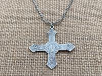 Sterling Silver St. Benedict Cross Medal Pendant, French Antique Replica, Necklace, 19th Century France, .925 Sterling Silver, Rare Cross