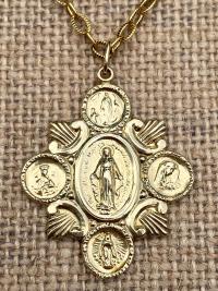 Rare Gold Marian Apparitions Medal, Antique Replica, Marian Devotions Pendant, Miraculous Medal, Our Lady of Lourdes, Blessed Virgin Mary