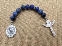 Chaplet of Saint Peregrine, Sterling Silver Medal & Crucifix, Blue Sodalite Gemstones Beads, Antique Replicas, Patron Saint Cancer Patients