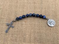 Chaplet of Saint Peregrine, Sterling Silver Medal & Crucifix, Sodalite Gemstones Beads, Antique Replicas, Patron Saint of Cancer Patients