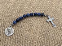 Chaplet of Saint Peregrine, Sterling Silver Medal & Crucifix, Sodalite Gemstones Beads, Antique Replicas, Patron Saint of Cancer Patients