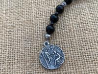 Chaplet of St Peregrine, Sterling Silver Medal & Crucifix, Black Obsidian Gemstone Beads, Antique Replicas, Patron Saint of Cancer Patients