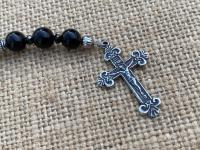 Chaplet of St Peregrine, Sterling Silver Medal & Crucifix, Black Obsidian Gemstone Beads, Antique Replicas, Patron Saint of Cancer Patients