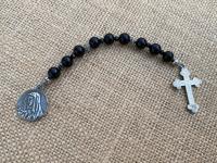 Chaplet of St Peregrine, Sterling Silver Medal & Crucifix, Black Obsidian Gemstone Beads, Antique Replicas, Patron Saint of Cancer Patients