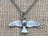 Sterling Silver Holy Spirit Dove Pendant Necklace, Antique Replica, Unisex Confirmation Gift, Boho Holy Spirit Necklace, Flying Dove Pendant