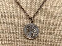 Bronze St. Peregrine Laziosi Medal and Necklace, Antique Replica, Patron Saint of Cancer Patients, Saint Peregrinus Pellegrino Gift Catholic