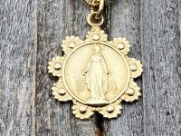 Gold Our Lady of the Rosary Medal, Antique Replica, Pendant Necklace, Notre-Dame-Du-Cap in Quebec, Our Lady of the Cape Shrine, Notre Dame