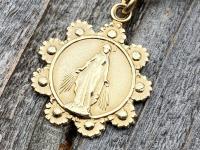 Gold Our Lady of the Rosary Medal, Antique Replica, Pendant Necklace, Notre-Dame-Du-Cap in Quebec, Our Lady of the Cape Shrine, Notre Dame