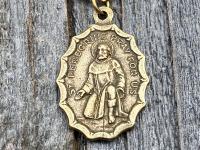 Antique Gold St. Peregrine Medal Pendant Necklace, Antique Replica, Patron Saint of Cancer Patients, Saint Peregrinus, Saint Pellegrino Gift