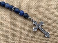 Chaplet of Saint Peregrine, Sterling Silver Medal & Crucifix, Sodalite Gemstones Beads, Antique Replicas, Patron Saint of Cancer Patients