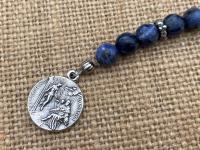 Chaplet of Saint Peregrine, Sterling Silver Medal & Crucifix, Sodalite Gemstones Beads, Antique Replicas, Patron Saint of Cancer Patients