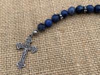 Chaplet of Saint Peregrine, Sterling Silver Medal & Crucifix, Sodalite Gemstones Beads, Antique Replicas, Patron Saint of Cancer Patients