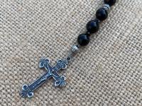 Chaplet of St Peregrine, Sterling Silver Medal & Crucifix, Black Obsidian Gemstone Beads, Antique Replicas, Patron Saint of Cancer Patients