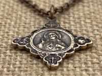 Bronze Sacred Heart of Jesus, with Holy Spirit, Faith, Hope & Love Symbols, Antique Replica, Cross Pendant Necklace, Dove Cross Anchor Heart