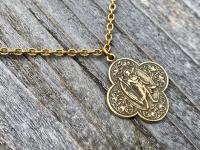 Antique Gold St. Raphael the Archangel (Angel of Healing) Antique Replica Medal Medallion Necklace Prayer Gold Bronze Patron Saint Sick Ill