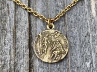 Antique Gold St. Peregrine Laziosi Medal and Necklace - Patron Saint of Cancer - Saint Peregrinus Pellegrino on an Antique Gold Cable Chain