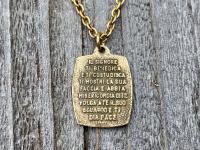 Antique Gold St. Francis of Assisi Blessing Prayer Medal Pendant Necklace Saint Catholic Italian Antique Replica Lord Bless You and Keep You