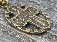 Antique Gold Five 5 Way Medal Antique Replica Necklace Chain 5-Way Scapular 4-Way 4 Way Cross Catholic Unisex Miraculous Medal Gold Bronze