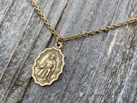 Antique Gold St. Peregrine Medal Pendant Necklace, Antique Replica, Patron Saint of Cancer Patients, Saint Peregrinus, Saint Pellegrino Gift