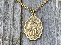 Antique Gold St. Peregrine Medal Pendant Necklace, Antique Replica, Patron Saint of Cancer Patients, Saint Peregrinus, Saint Pellegrino Gift