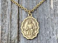 Antique Gold St. Peregrine Medal Pendant Necklace, Antique Replica, Patron Saint of Cancer Patients, Saint Peregrinus, Saint Pellegrino Gift