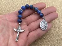 Chaplet of Saint Peregrine, Sterling Silver Medal & Crucifix, Blue Sodalite Gemstones Beads, Antique Replicas, Patron Saint Cancer Patients