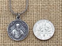 Reversible St. Francis de Sales & St. Jane de Chantal Sterling Silver Medal, French Antique Replica, Artists Penin Poncet, Wheat Spiga Chain