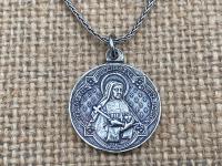 Reversible St. Francis de Sales & St. Jane de Chantal Sterling Silver Medal, French Antique Replica, Artists Penin Poncet, Wheat Spiga Chain