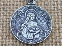 Reversible St. Francis de Sales & St. Jane de Chantal Sterling Silver Medal, French Antique Replica, Artists Penin Poncet, Wheat Spiga Chain