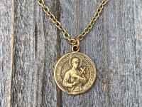 Antique Gold Saint Gerard Majella Medal Necklace, French artist Penin, Antique Replica, Patron Saint of Expectant Mothers, of Fertility