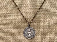 French Artists Penin Poncet, Reversible St. Francis de Sales and St. Jane de Chantal Solid Bronze Medal, Cable Chain, Antique Replica Saints