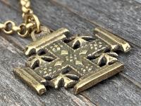 Antique Gold Jerusalem Cross, Five-Fold Medal Necklace, Crusader's Cross, Five Wounds of Christ Cross-and-Crosslets, Heraldic Holy Sepulchre