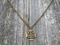 Antique Gold Jerusalem Cross, Five-Fold Medal Necklace, Crusader's Cross, Five Wounds of Christ Cross-and-Crosslets, Heraldic Holy Sepulchre