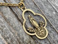 Antique Gold Our Lady of Lourdes Pendant, French Antique Replica, Our Lady of Lourdes Necklace, Immaculate Conception, Notre Dame de Lourdes