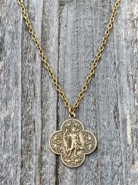 Antique Gold St. Raphael the Archangel (Angel of Healing) Antique Replica Medal Medallion Necklace Prayer Gold Bronze Patron Saint Sick Ill