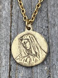 Antique Gold St. Peregrine Laziosi Medal and Necklace - Patron Saint of Cancer - Saint Peregrinus Pellegrino on an Antique Gold Cable Chain