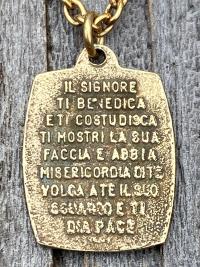 Antique Gold St. Francis of Assisi Blessing Prayer Medal Pendant Necklace Saint Catholic Italian Antique Replica Lord Bless You and Keep You