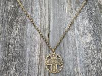 Antique Gold Five 5 Way Medal Antique Replica Necklace Chain 5-Way Scapular 4-Way 4 Way Cross Catholic Unisex Miraculous Medal Gold Bronze