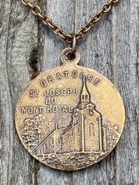 Bronze Saint Joseph French Medal, Antique Replica, Necklace, Priez Pour Nous, Oratoire St Joseph, Mont Royal, Montreal Quebec, Father Gift