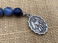 Chaplet of Saint Peregrine, Sterling Silver Medal & Crucifix, Blue Sodalite Gemstones Beads, Antique Replicas, Patron Saint Cancer Patients