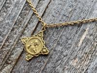 Antique Gold Sacred Heart of Jesus Pendant, Faith Hope & Love Symbols, Antique Replica, Medal Necklace, Holy Spirit Dove, Cross Anchor Heart