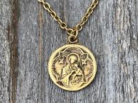 Antique Gold Saint Gerard Majella Medal Necklace, French artist Penin, Antique Replica, Patron Saint of Expectant Mothers, of Fertility