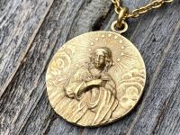 Antique Gold Rare Assumption of Mary Medal & Necklace, French Antique Replica, Mary with Star Halo, Gorgeous Depth, Cable Chain, France Gift