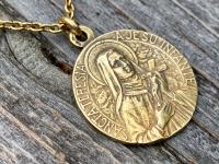 Antique Gold Rare St Thérèse of Lisieux Medal Necklace, French Antique Replica, Sancta Teresia, St Theresa of the Child Jesus, Little Flower