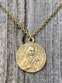 Antique Gold Rare St Thérèse of Lisieux Medal Necklace, French Antique Replica, Sancta Teresia, St Theresa of the Child Jesus, Little Flower