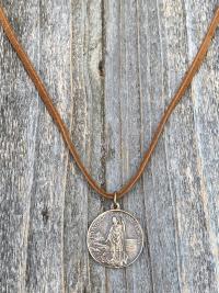 Bronze St Patrick Medal and Suede Necklace, Rare, Antique Replica, Saint Patrick, Irish Catholic Gift, Patron Saint of Engineers, Ireland