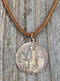 Bronze St Patrick Medal and Suede Necklace, Rare, Antique Replica, Saint Patrick, Irish Catholic Gift, Patron Saint of Engineers, Ireland