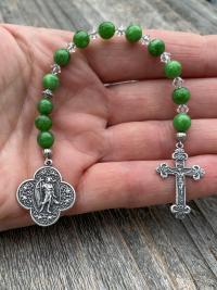 Sterling Silver St. Raphael the Archangel Chaplet with Green Maw Sit Sit Gemstones (Angel of Healing) Saint Illness, Patron Saint of Healing